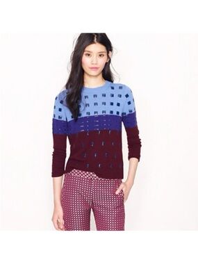 J. Crew Collection Colorblock Bejeweled Sweater in Light Blue, Purple, Burgundy
